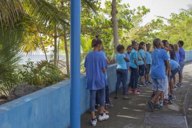 Les enfants aux abords de l'école