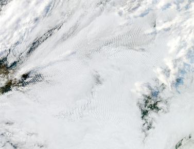 Ship wave clouds over the North Sea, 2011