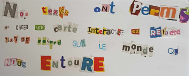 Le carton d'invitation à la restitution créé par les enfants par découpe dans des magazines